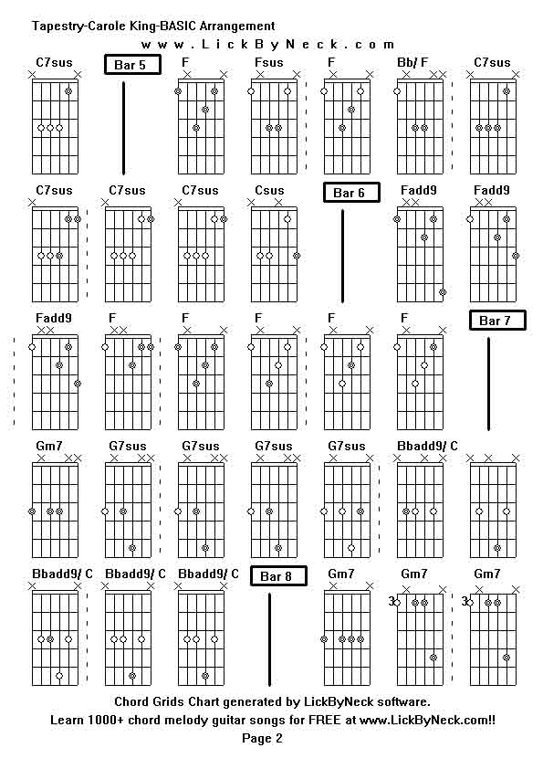 Chord Grids Chart of chord melody fingerstyle guitar song-Tapestry-Carole King-BASIC Arrangement,generated by LickByNeck software.